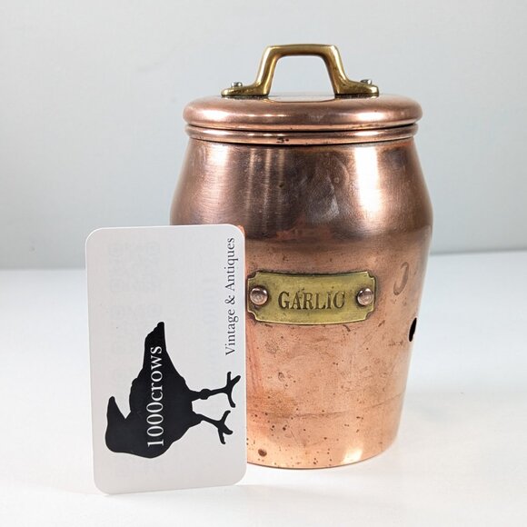 Vintage patinated copper garlic keeper with lid made in Korea - Picture 2 of 10